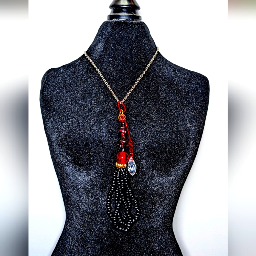 Handcrafted Garnet and Red Bead Necklace Charm